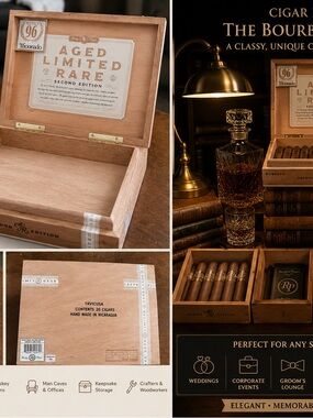 Aged Limited Rare Wooden Rocky Patel Cigar Box - Natural Wood